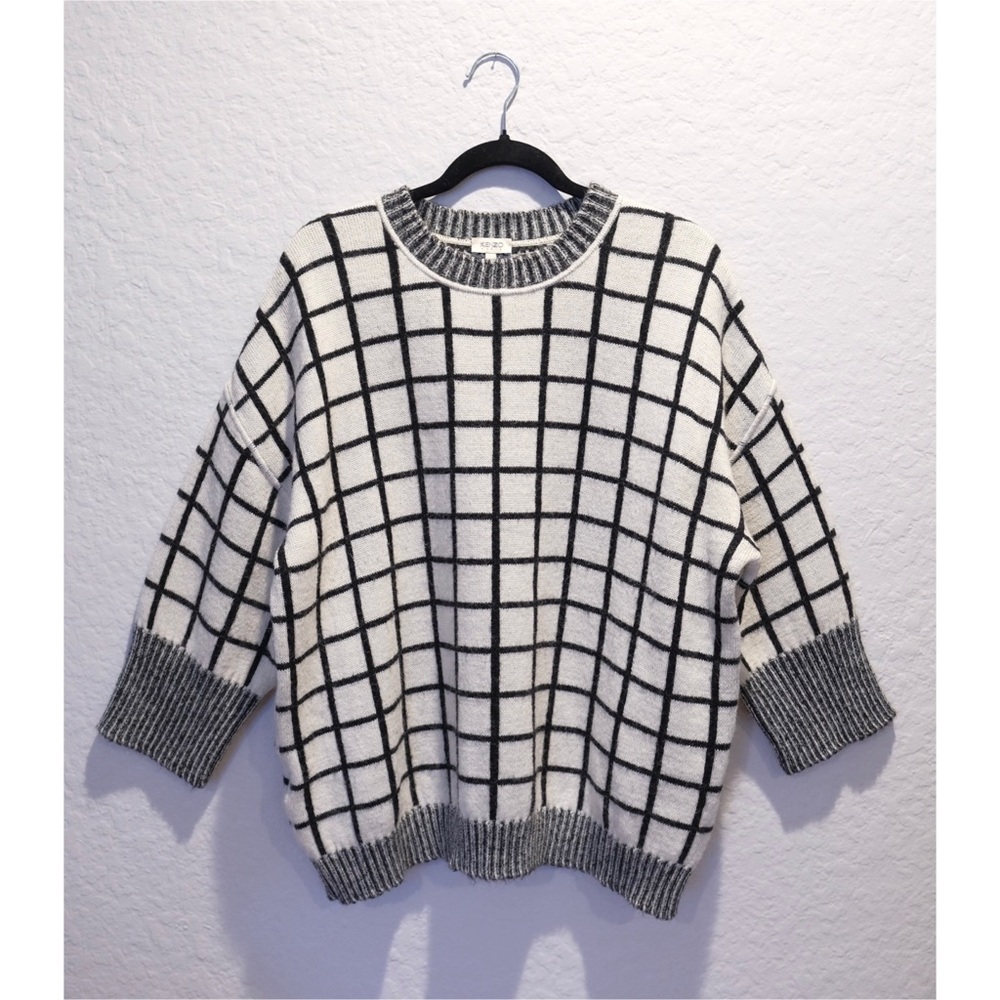 Kenzo Black & White Grid Crewneck Sweater